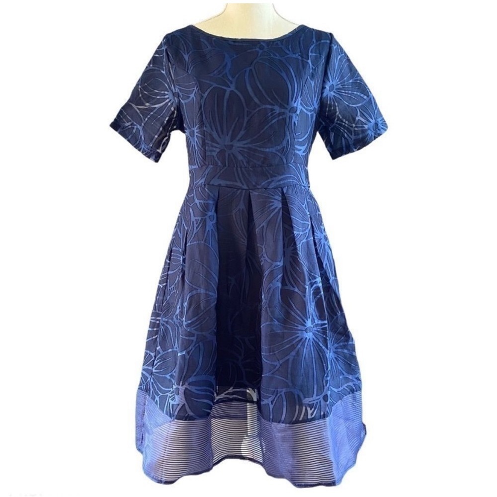 Korean Designer Navy Floral Dress XS